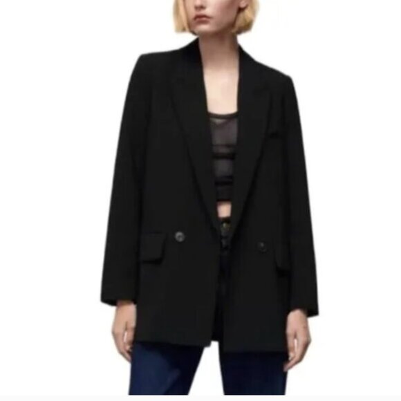 Zara Flowy Oversized Suit Blazer in Black Slouchy Menswear-inspired Women's XL - Picture 5 of 13